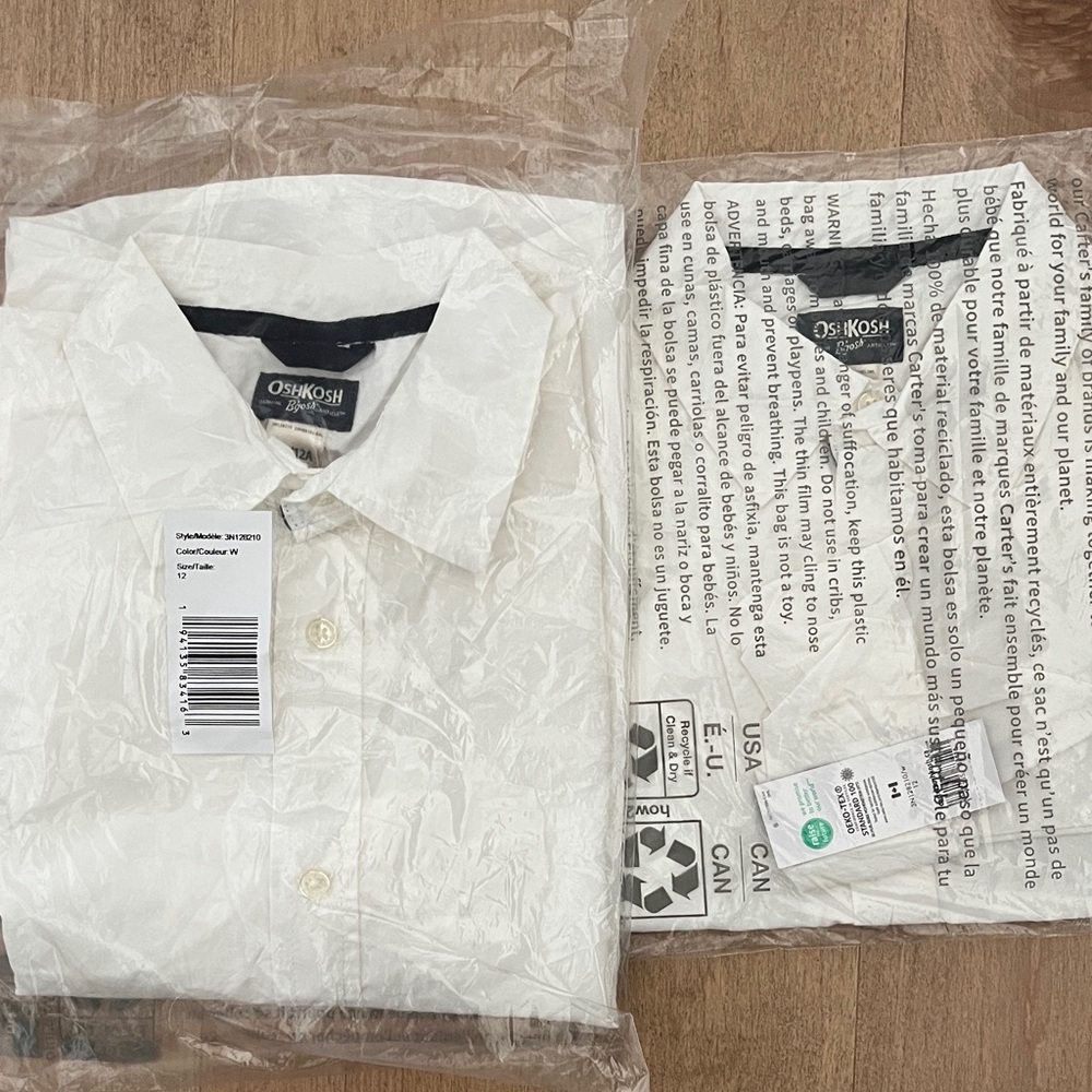 Set of 2 size 12 boys white oxford uniform shirts. NWT